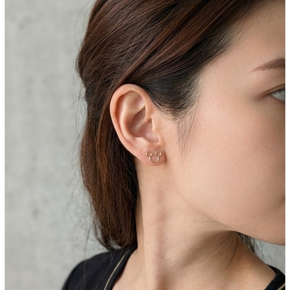 14K Gold Mouse Earrings Silhouette Studs Minimalist Cartoon Character Jewelry**